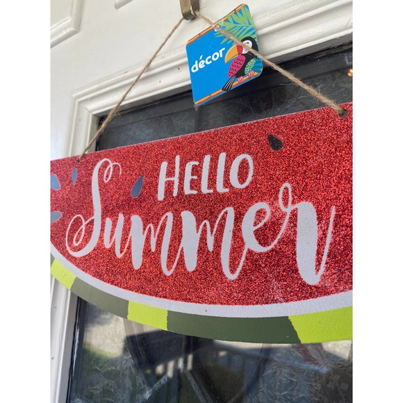 Hello Summer Watermelon Hanging Wooden Sign Door Hanger Wall Decor - Picture 2 of 4